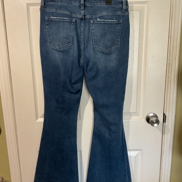 Zenana High Rise Button-Fly Flare Jeans With Distressed Knees - Picture 5 of 6